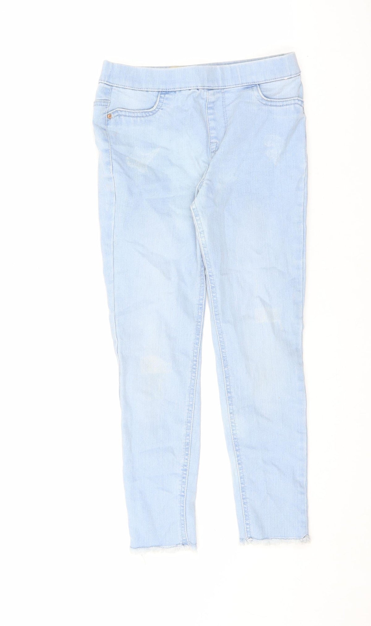 Additional front view of Denim & Co. girls’ blue cotton jegging jeans, size 9-10, years regular pullover - raw hem