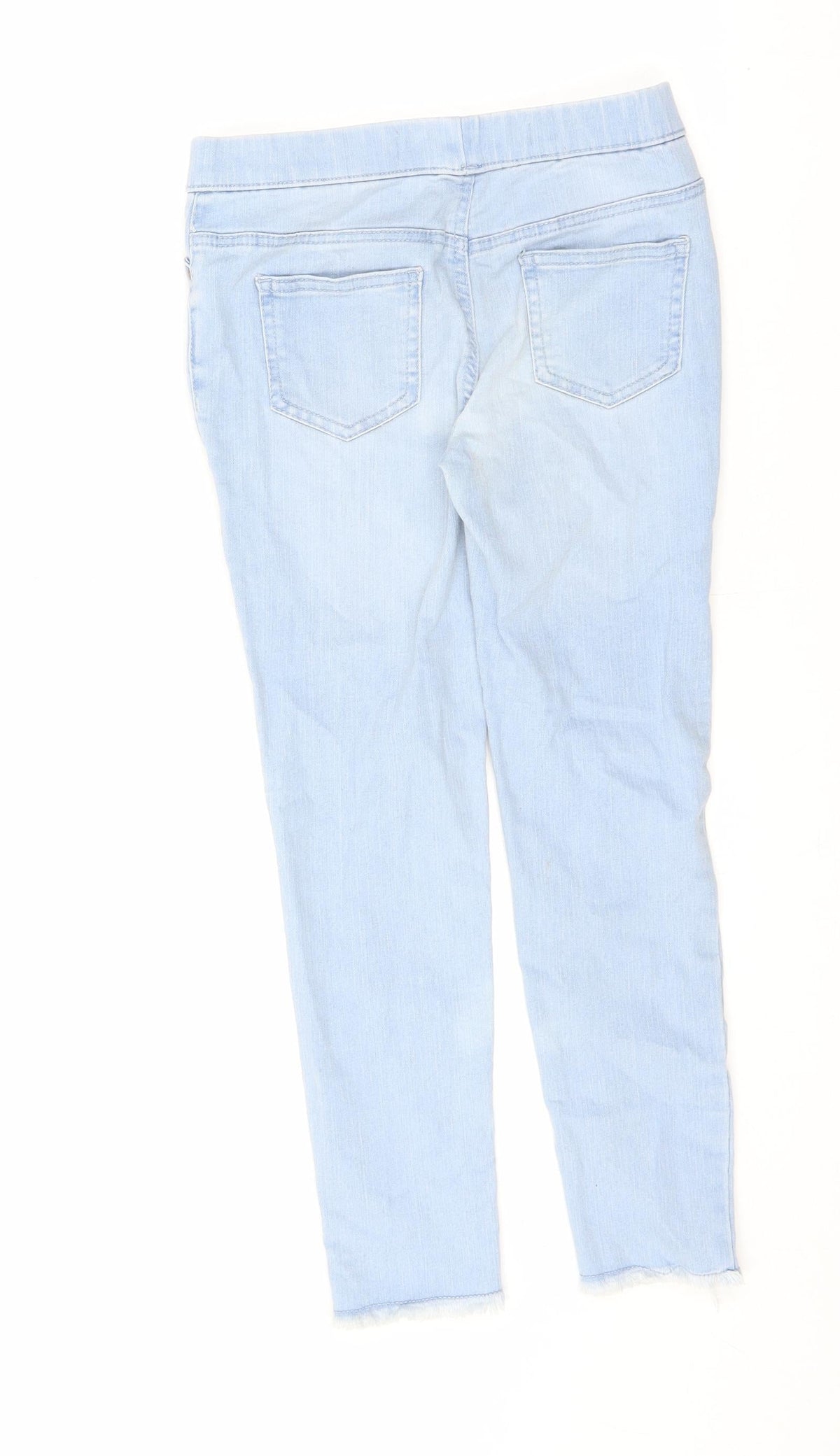Back view of Denim & Co. girls’ blue cotton jegging jeans, size 9-10, years, 21.5-inch leg regular pullover - raw hem