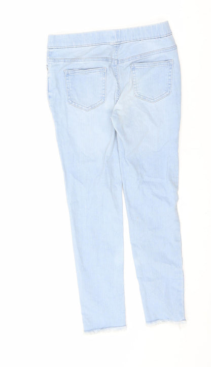 Back view of Denim & Co. girls’ blue cotton jegging jeans, size 9-10, years, 21.5-inch leg regular pullover - raw hem