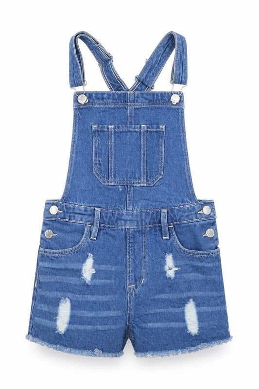Imporio Girls Blue Cotton Dungaree One-Piece Size 11 Years Hook & Eye