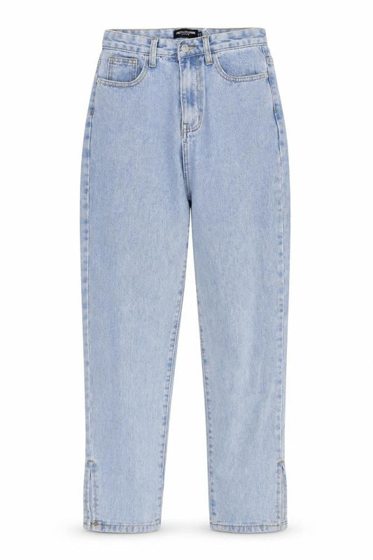 PRETTYLITTLETHING Womens Blue Cotton Boyfriend Jeans Size 8 L30 in Regular Zip - Ankle Slit