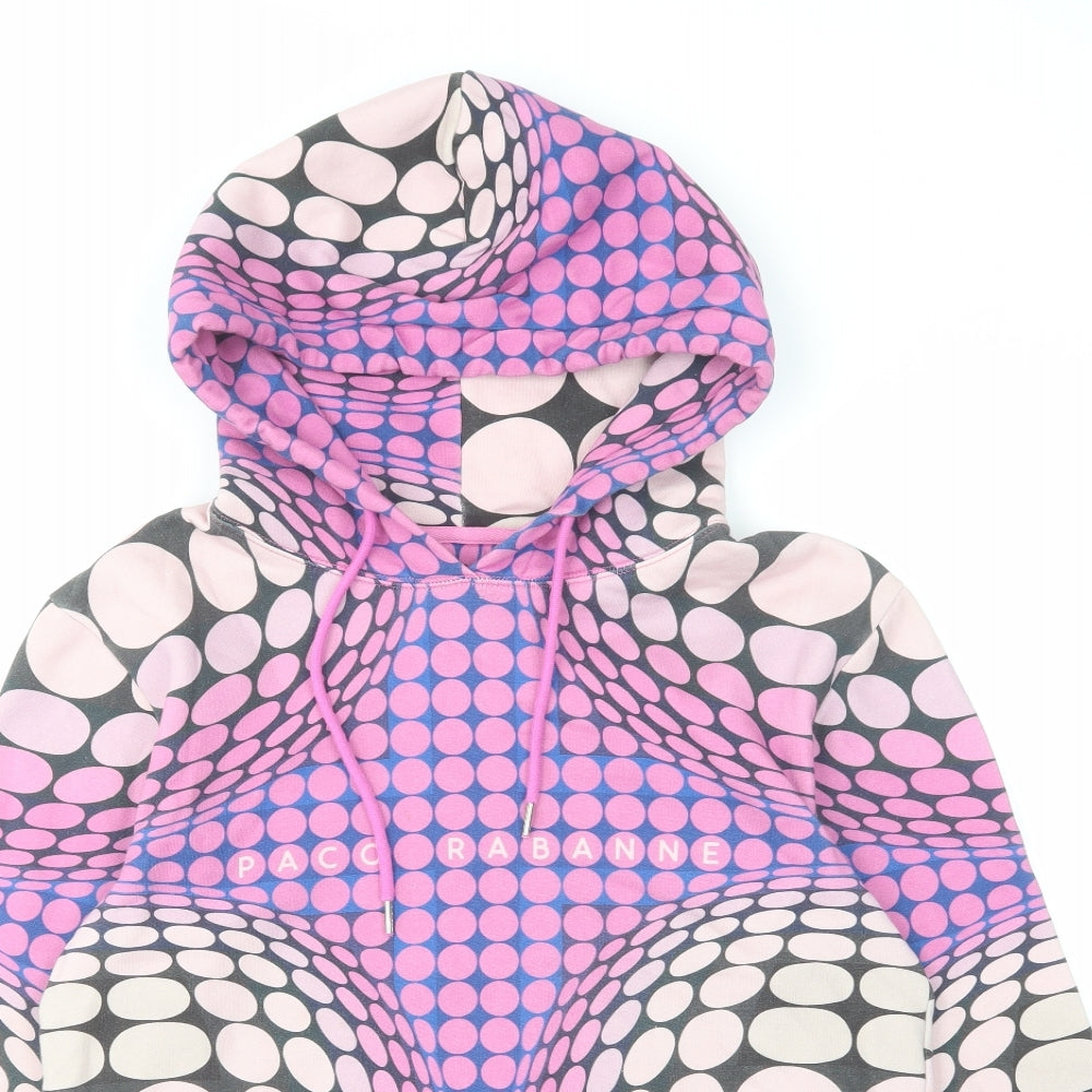 Paco Rabanne Womens Pink Geometric Cotton Pullover Hoodie Size S Pullover