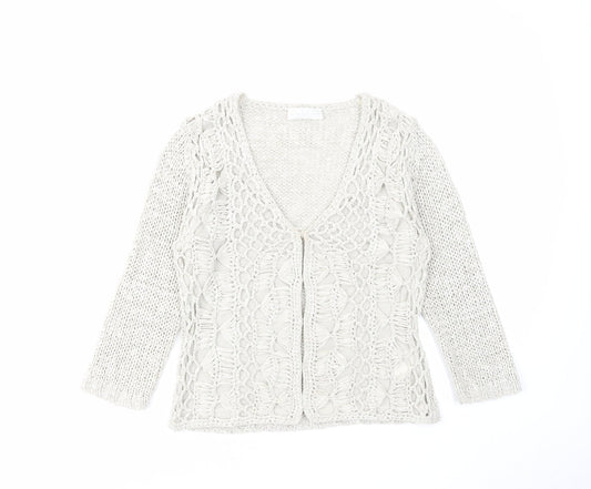 Oui Womens Beige V-Neck Acrylic Cardigan Jumper Size 10