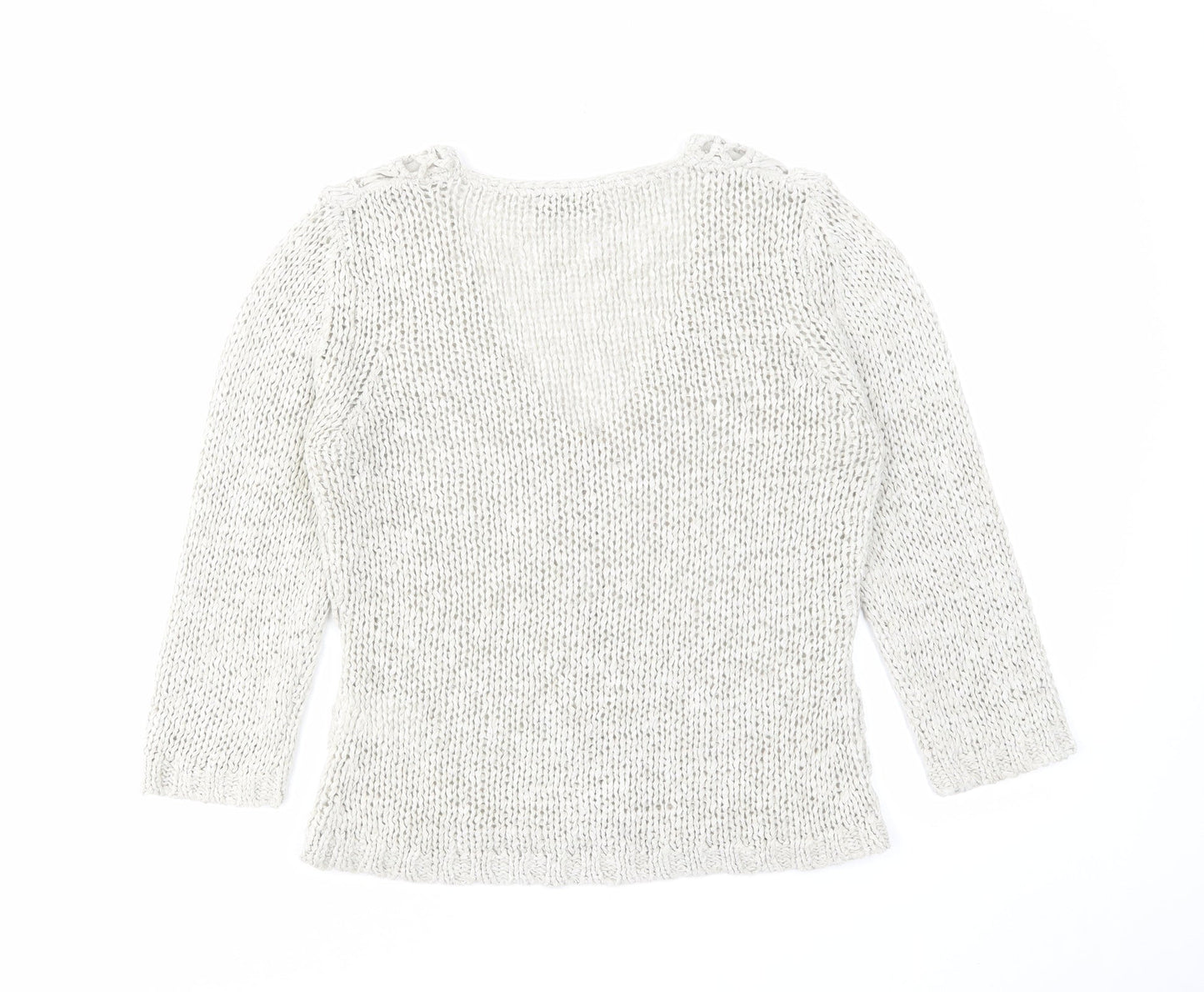 Oui Womens Beige V-Neck Acrylic Cardigan Jumper Size 10