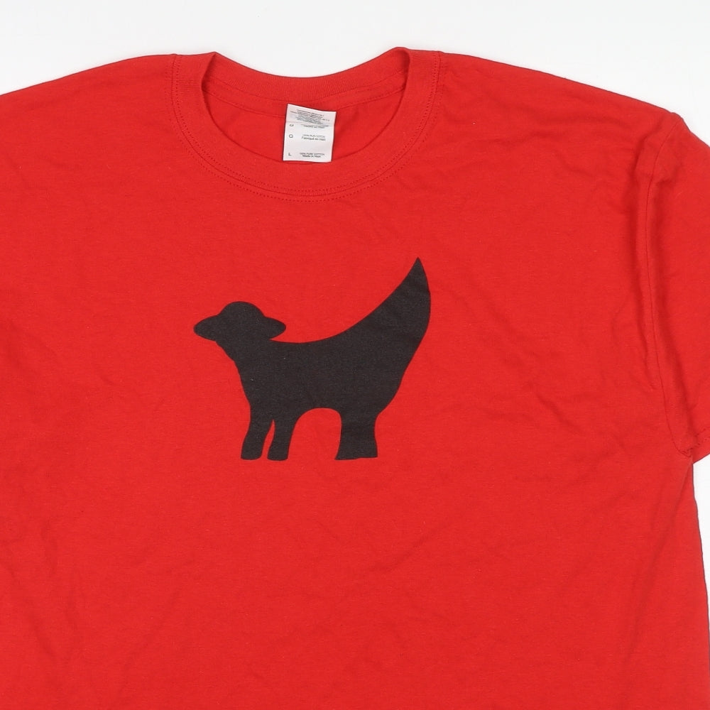 Gildan Womens Red Cotton Basic T-Shirt Size L Round Neck - Lamb Banana