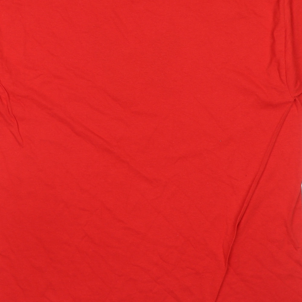 Gildan Womens Red Cotton Basic T-Shirt Size L Round Neck - Lamb Banana