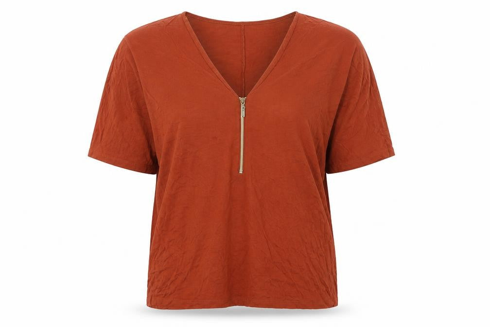 Body Flirt Womens Brown Viscose Basic T-Shirt Size L V-Neck