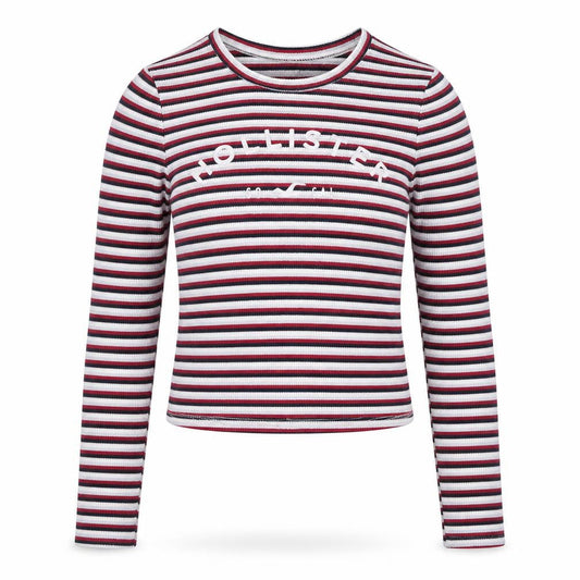 Hollister Womens Red Round Neck Striped Cotton Pullover Jumper Size M