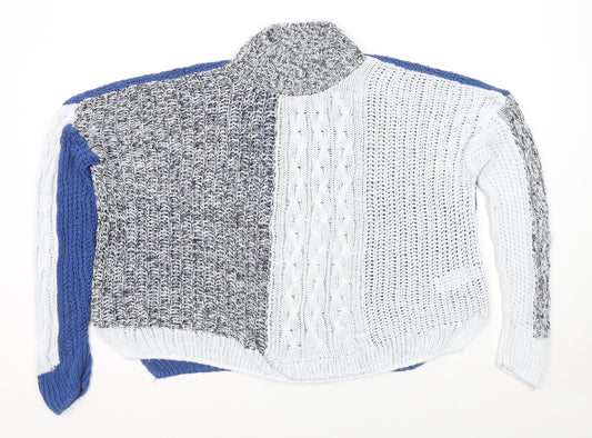 Marks and Spencer Womens Blue Mock Neck Acrylic Pullover Jumper Size M