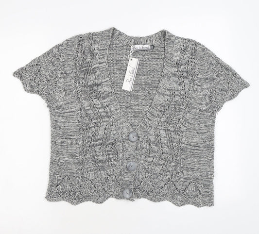 Pure & Natural Womens Grey V-Neck Cotton Cardigan Jumper Size L - Size L-XL