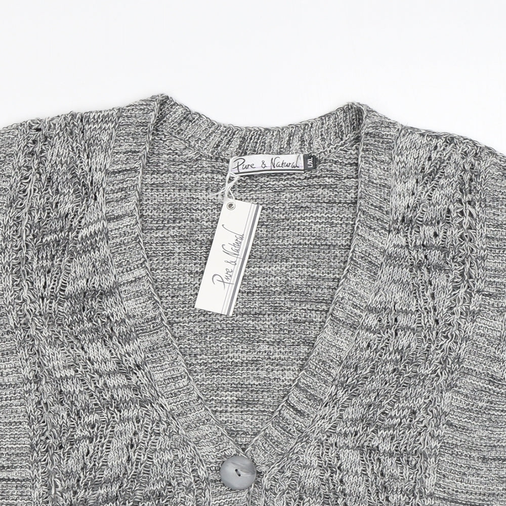 Pure & Natural Womens Grey V-Neck Cotton Cardigan Jumper Size L - Size L-XL