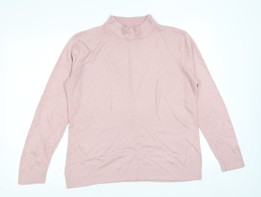 Bonmarché Womens Pink High Neck Acrylic Pullover Jumper Size S - Size S-M