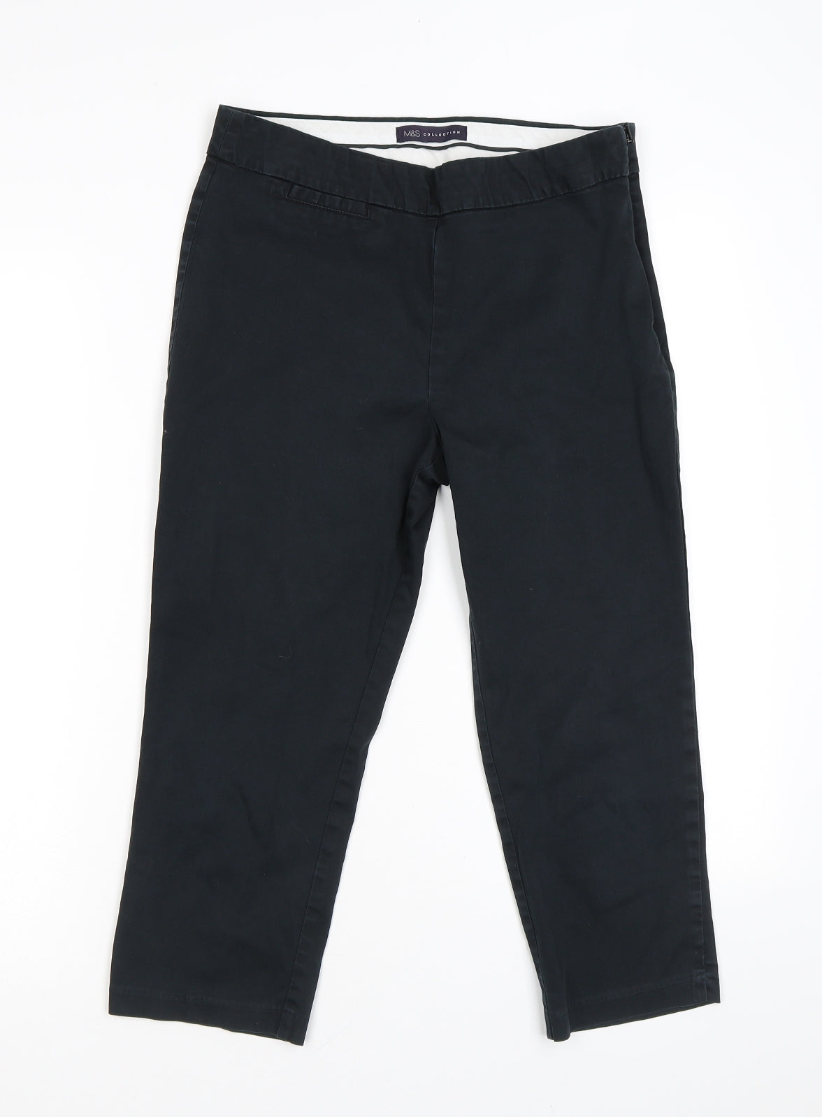 Marks and Spencer Womens Black Cotton Trousers Size 10 L20 in Regular Zip