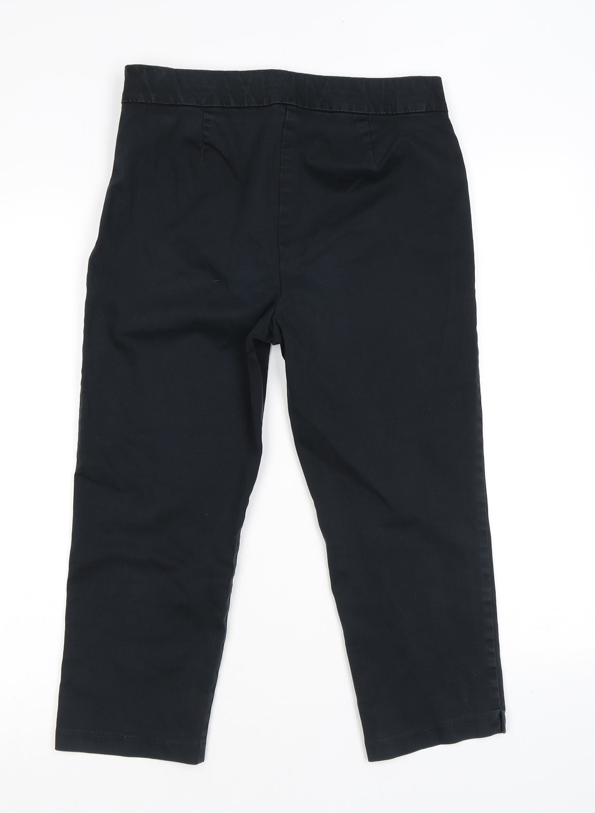 Marks and Spencer Womens Black Cotton Trousers Size 10 L20 in Regular Zip