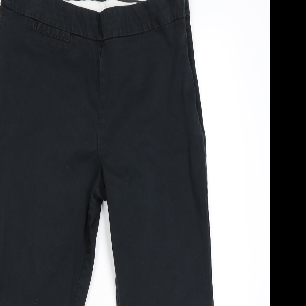 Marks and Spencer Womens Black Cotton Trousers Size 10 L20 in Regular Zip