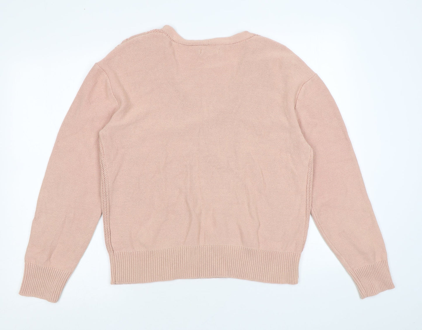 Cotton Traders Womens Pink Square Neck Cotton Pullover Jumper Size 12