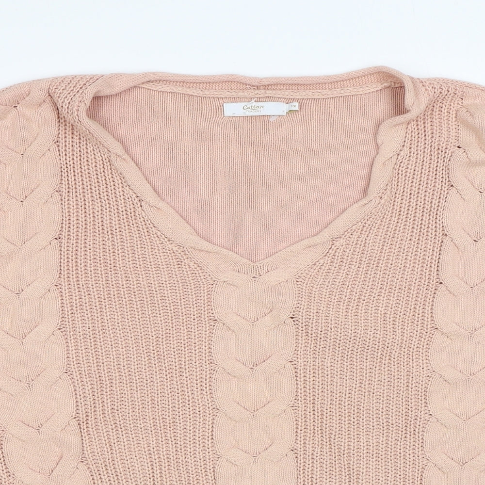 Cotton Traders Womens Pink Square Neck Cotton Pullover Jumper Size 12