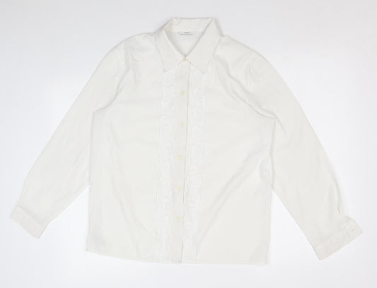 Marks and Spencer Womens White Polyester Basic Button-Up Size 12 Collared