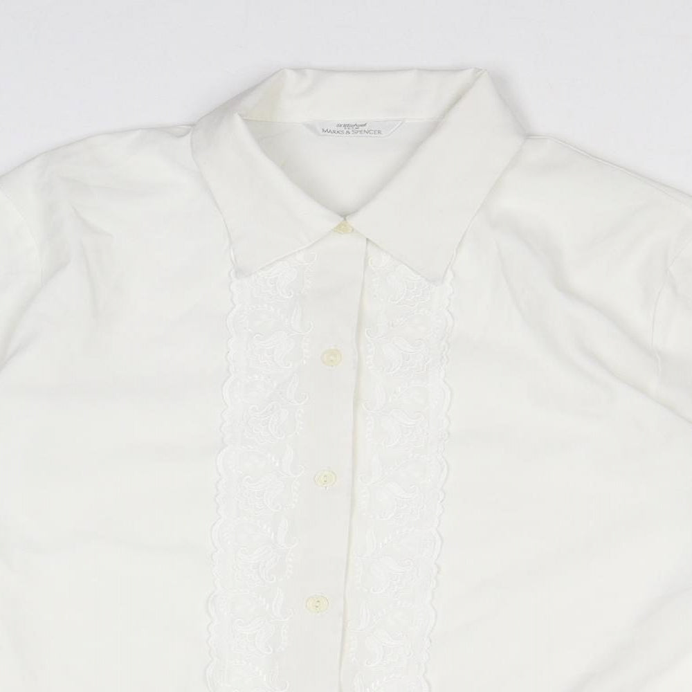 Marks and Spencer Womens White Polyester Basic Button-Up Size 12 Collared
