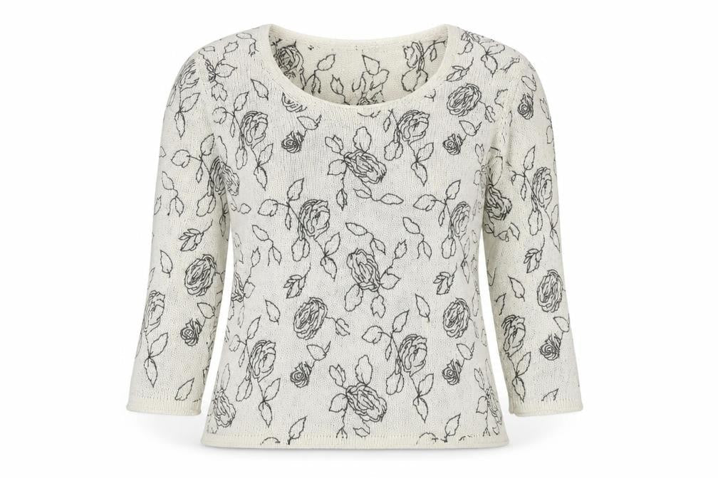 Minuet Womens Beige Scoop Neck Floral Silk Pullover Jumper Size 10