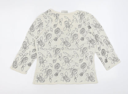Minuet Womens Beige Scoop Neck Floral Silk Pullover Jumper Size 10