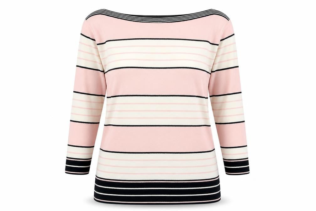 Marks & Spencer Womens Pink Boat Neck Striped Viscose Pullover Jumper Size 8
