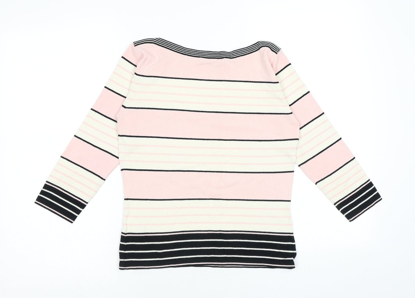 Marks and Spencer Womens Pink Boat Neck Striped Viscose Pullover Jumper Size 8