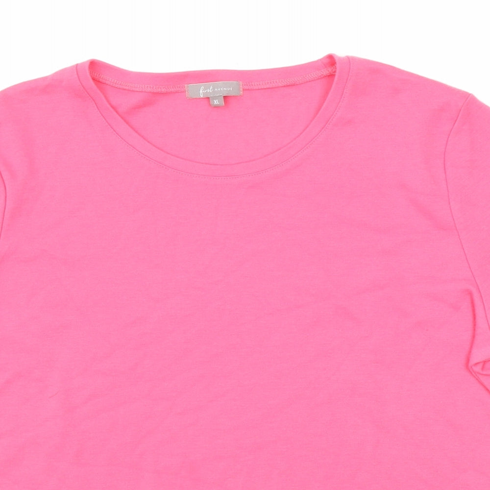 First Avenue Womens Pink Polyester Basic T-Shirt Size XL Round Neck