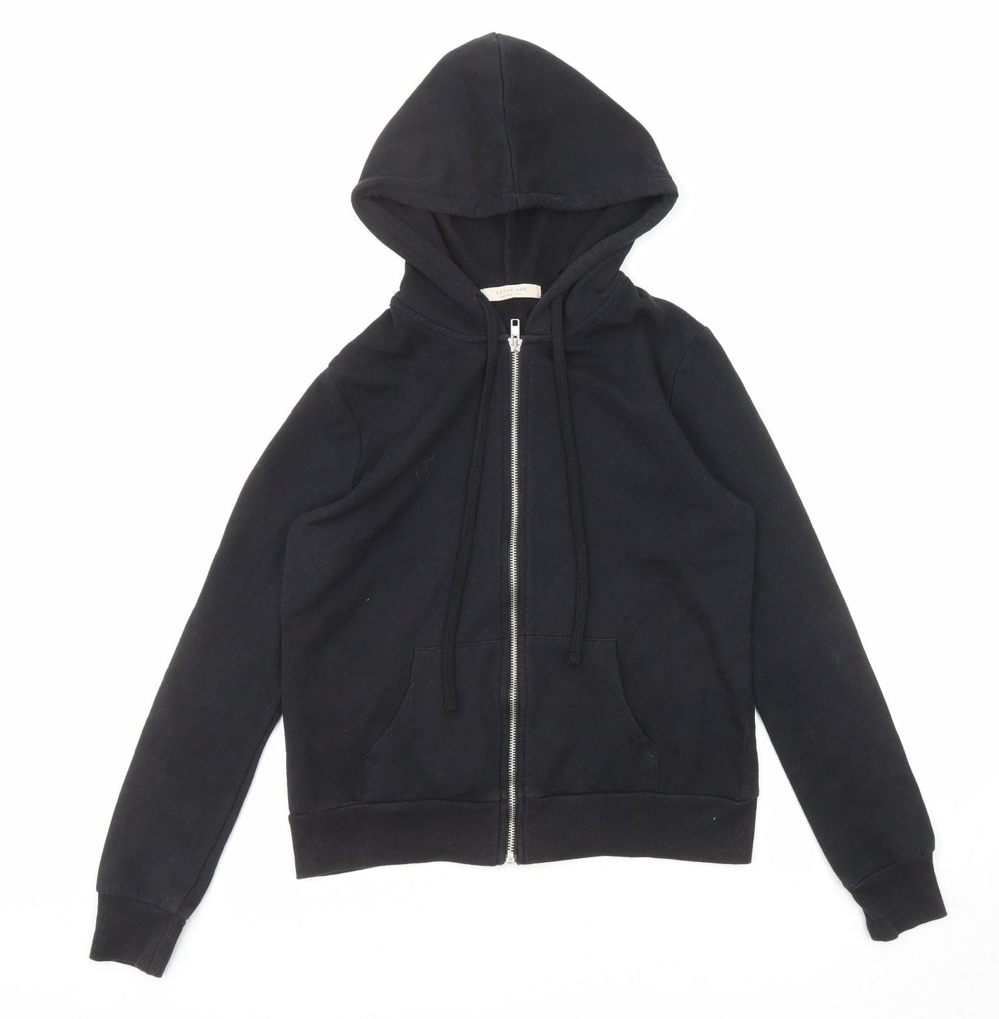 Active USA Womens Black Herringbone Cotton Full Zip Hoodie Size S Zip