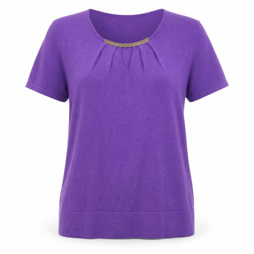 Caroline Biss Womens Purple Round Neck Cotton Pullover Jumper Size 14