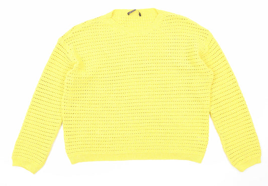 Marks and Spencer Womens Yellow Round Neck Acrylic Pullover Jumper Size L