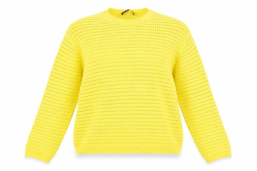 Marks & Spencer Womens Yellow Round Neck Acrylic Pullover Jumper Size L