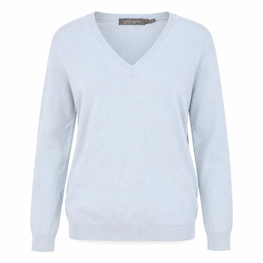 Irelands Eye Womens Blue V-Neck Wool Pullover Jumper Size S