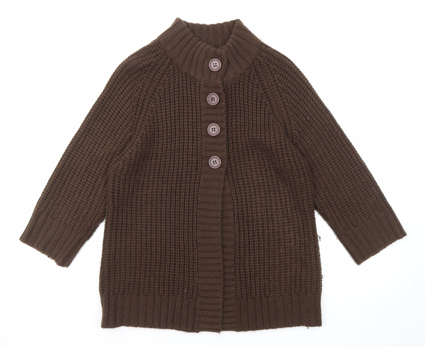 Pure & Natural Womens Brown High Neck Acrylic Cardigan Jumper Size 14