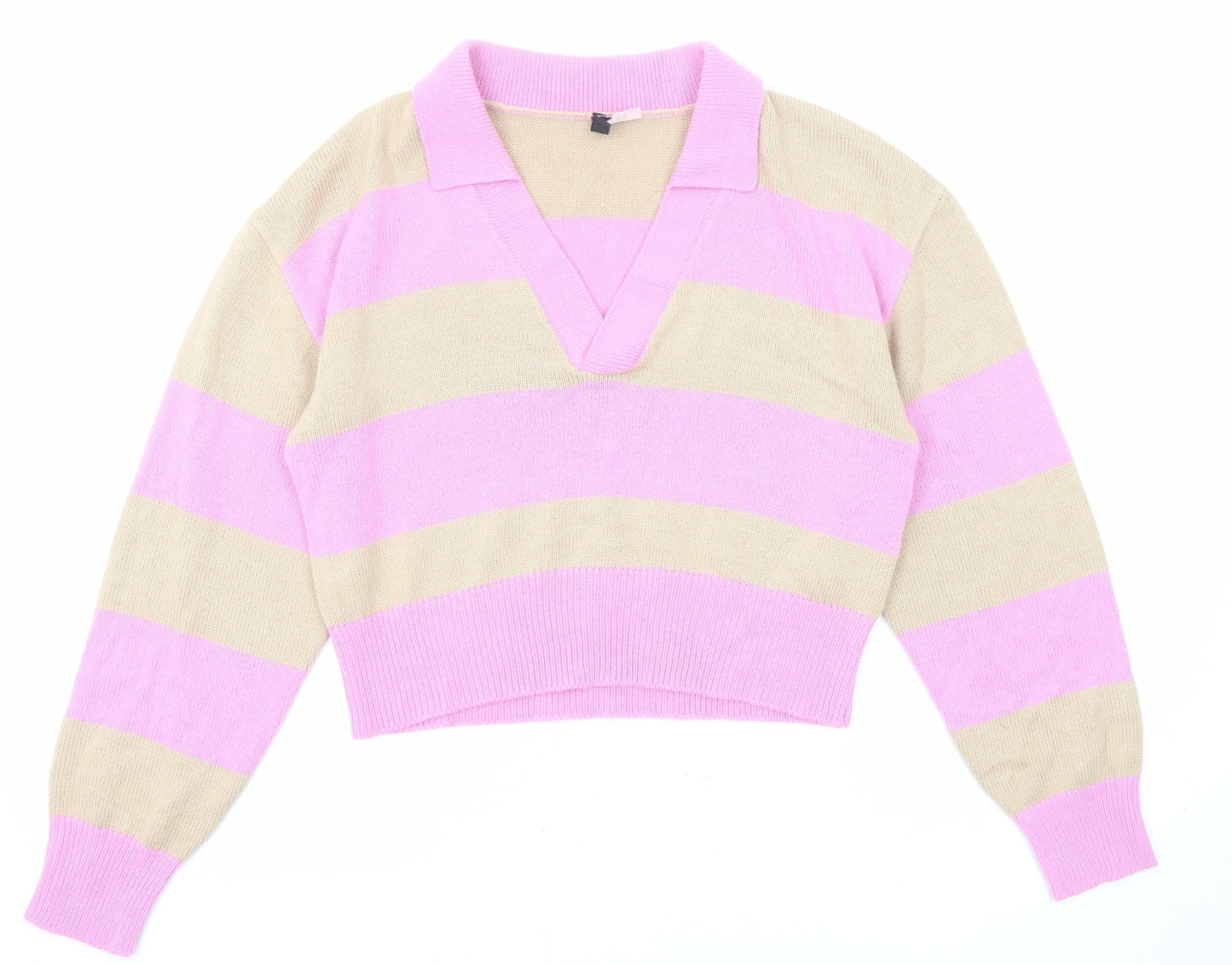 Divided by H&M Womens Pink Collared Striped Acrylic Pullover Jumper Size M