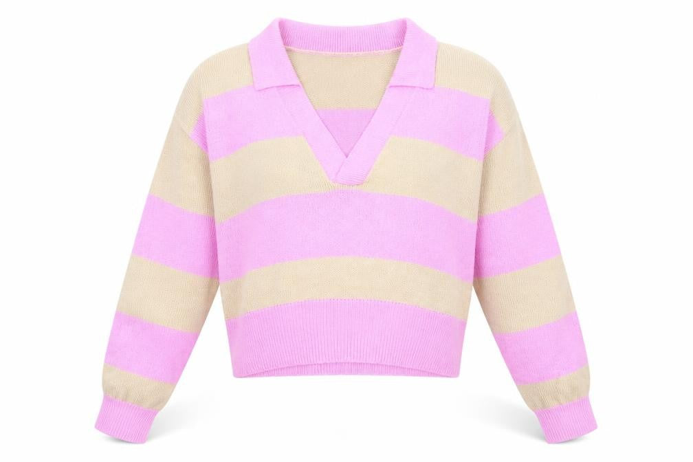 Divided by H&M Womens Pink Collared Striped Acrylic Pullover Jumper Size M