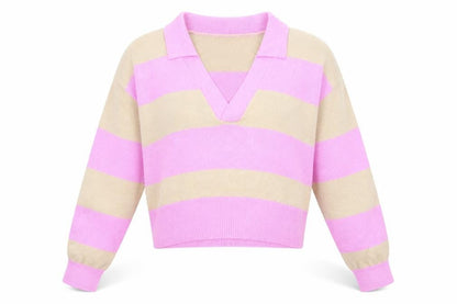 Divided by H&M Womens Pink Collared Striped Acrylic Pullover Jumper Size M