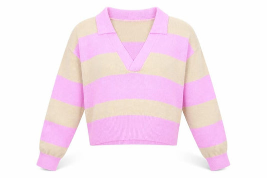 Divided by H&M Womens Pink Collared Striped Acrylic Pullover Jumper Size M