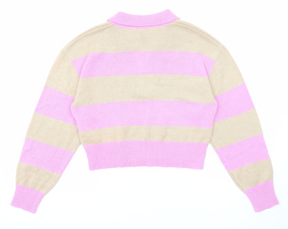Divided by H&M Womens Pink Collared Striped Acrylic Pullover Jumper Size M