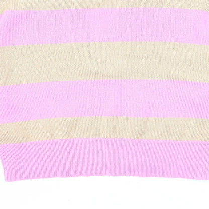 Divided by H&M Womens Pink Collared Striped Acrylic Pullover Jumper Size M