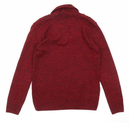 Back view of CHIC women’s red v-neck acrylic jumper, size S, -, size S-m