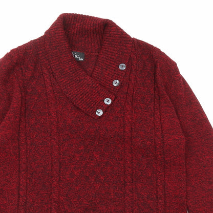 Close-up detail of CHIC women’s red v-neck acrylic jumper, size S, -, size S-m