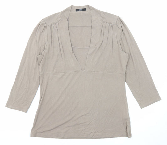Marks and Spencer Womens Brown Viscose Basic Blouse Size 14 V-Neck