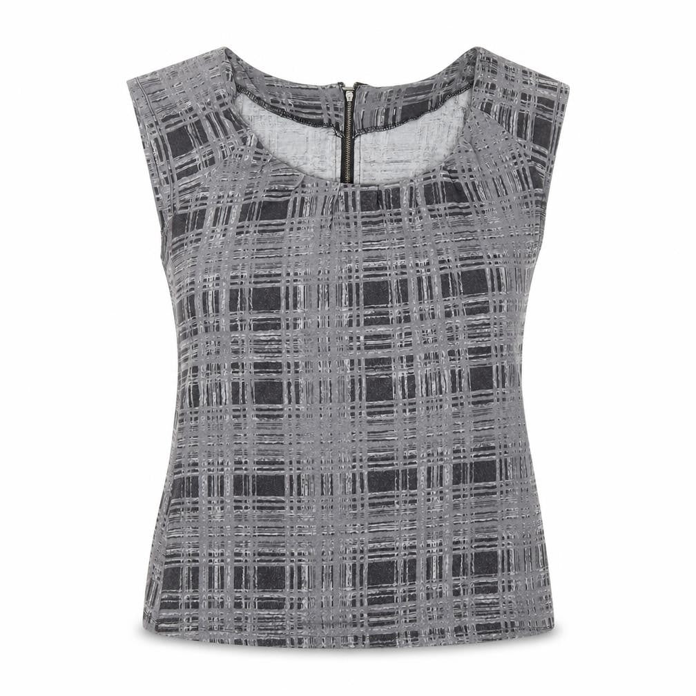 Epilogue Womens Grey Plaid Viscose Basic Blouse Size 14 Round Neck