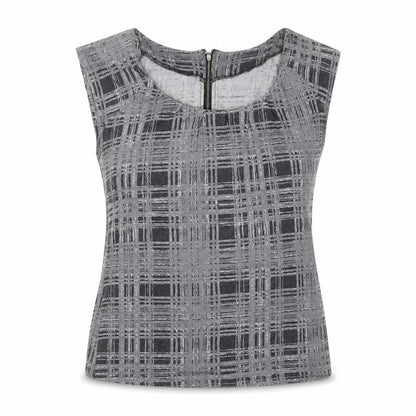 Epilogue Womens Grey Plaid Viscose Basic Blouse Size 14 Round Neck