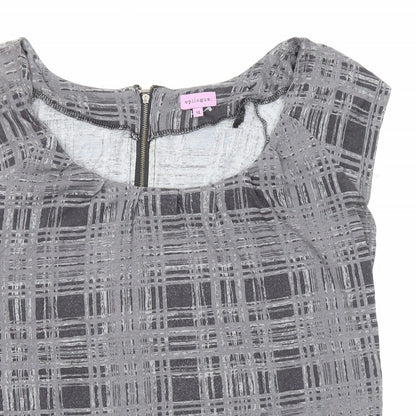 Epilogue Womens Grey Plaid Viscose Basic Blouse Size 14 Round Neck