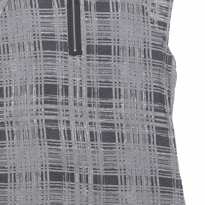 Epilogue Womens Grey Plaid Viscose Basic Blouse Size 14 Round Neck