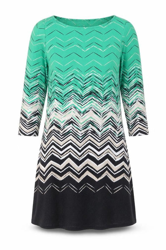 Front view of Principles women’s multicoloured geometric viscose a-line, size UK 12, round neck pullover