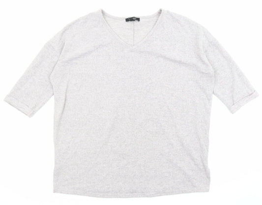 New Look Womens Grey V-Neck Polyester Pullover Jumper Size M