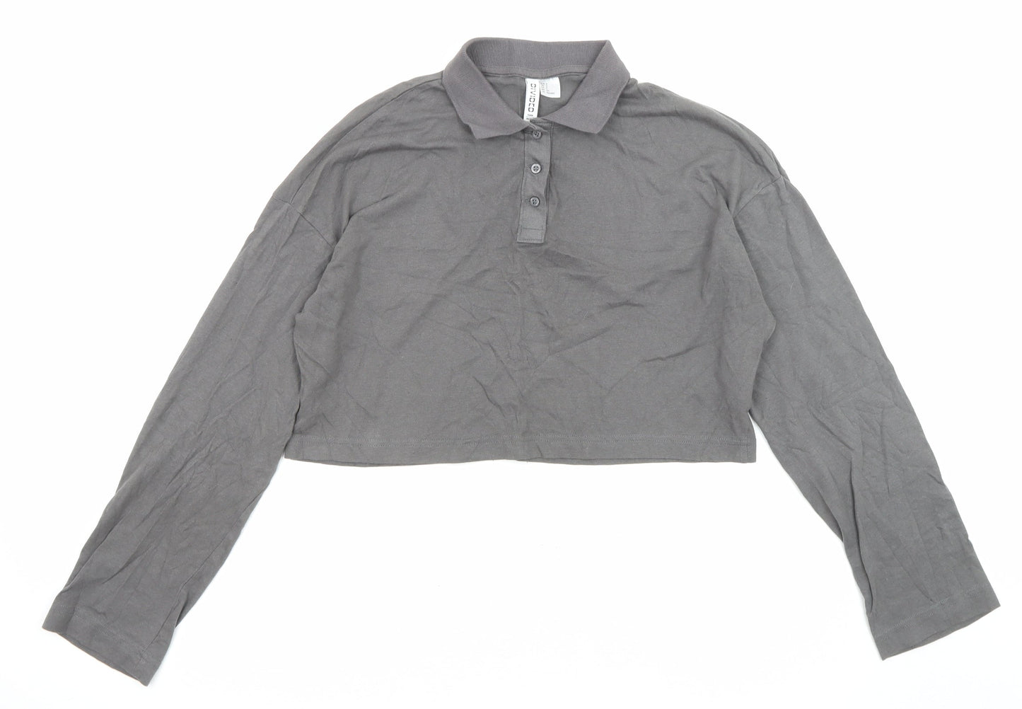 Divided by H&M Womens Grey Cotton Cropped Blouse Size S Collared